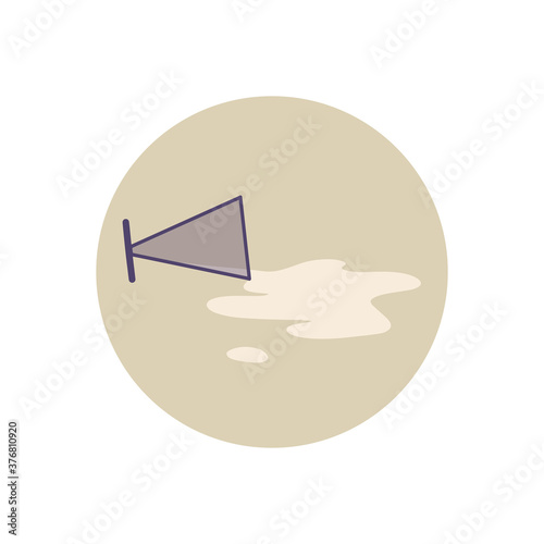 Vector icon with an overturned glass in a flat style. A drink spilled from a glass on a colored circle. For designing web pages, banners, etc.