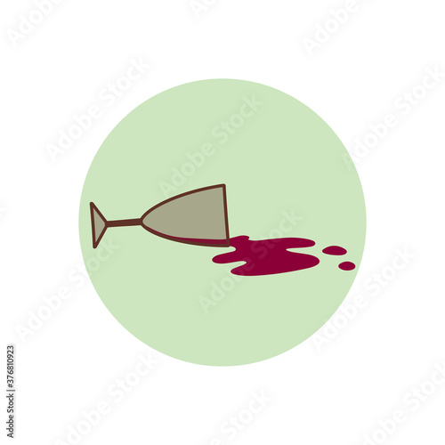 Vector icon with an overturned glass in a flat style. A drink spilled from a glass on a colored circle. For designing web pages, banners, etc.