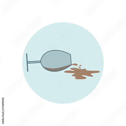 Vector icon with an overturned glass in a flat style. A drink spilled from a glass on a colored circle. For designing web pages, banners, etc.