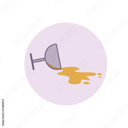 Vector icon with an overturned glass in a flat style. A drink spilled from a glass on a colored circle. For designing web pages, banners, etc.