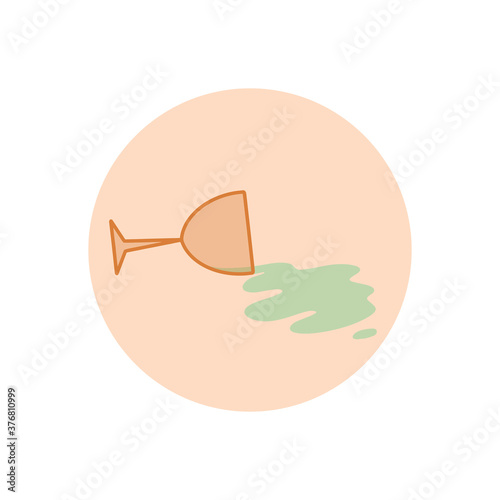 Vector icon with an overturned glass in a flat style. A drink spilled from a glass on a colored circle. For designing web pages, banners, etc.