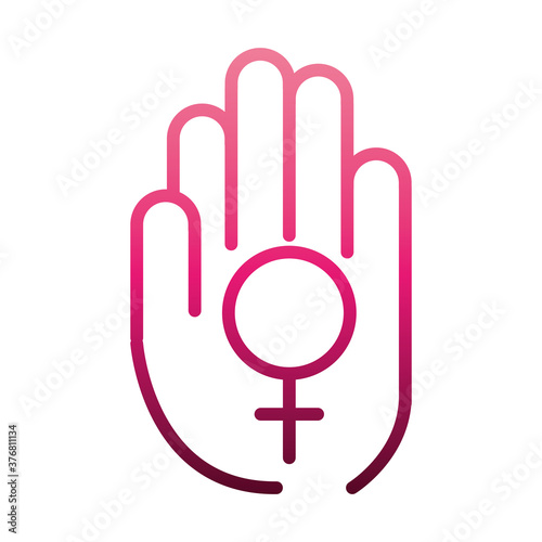 feminism movement icon, hand with gender emblem, female rights gradient style