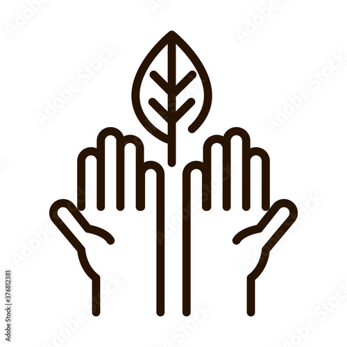 hands with leaf ecology nature environment line icon