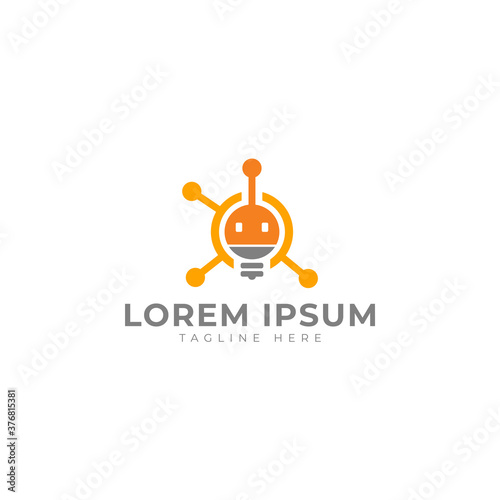 Light bulb and robotic with optical fiber connection for technology logo design
