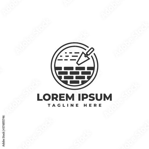 Plastering Cement Brick Wall with Pock Logo Vector Icon Ilustration, Brick Wall Plaster Logo Icon