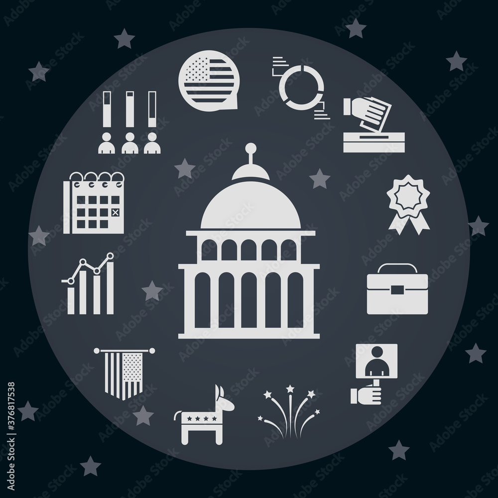 United States elections, political election campaign celebration silhouette icons collection