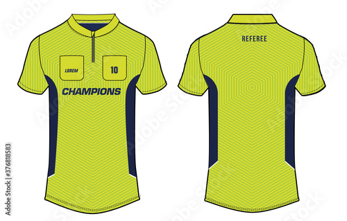 Sports referee t-shirt jersey design template, mock up uniform kit with front and back view