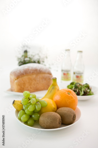 various fresh fruits and bread