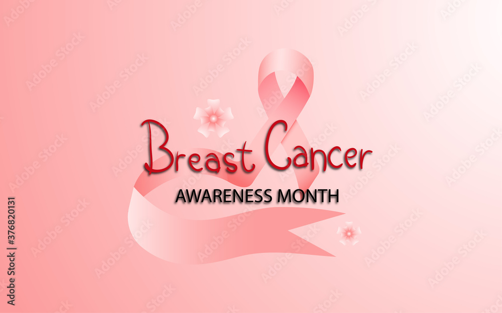 Banner Template for Breast cancer awareness month with Realistic pink ribbon on  white pink gradient background. Symbol of world breast cancer awareness month in october. Vector illustration.
