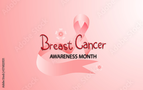 Banner Template for Breast cancer awareness month with Realistic pink ribbon on  white pink gradient background. Symbol of world breast cancer awareness month in october. Vector illustration.
