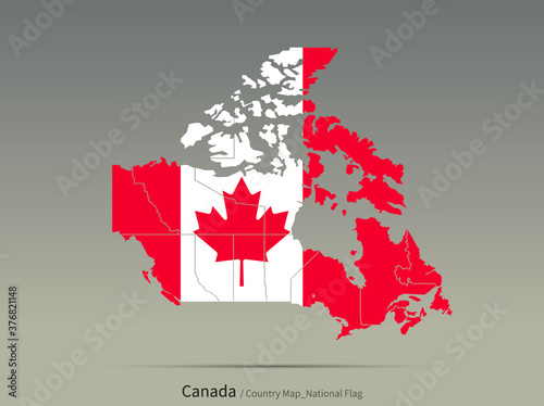 Canada flag and map. North American countries flag isolated on map. 