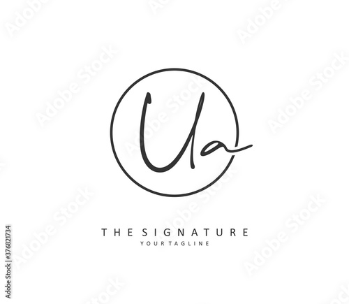 U A UA Initial letter handwriting and signature logo. A concept handwriting initial logo with template element.