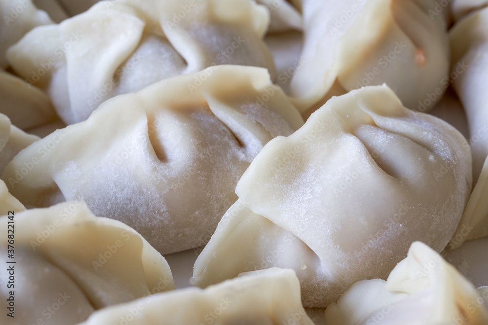 Close-up of a plate of freshly made dumplings