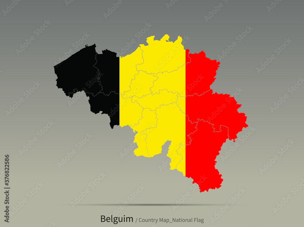 Obraz premium Belgium flag and map. European countries flag isolated on map.