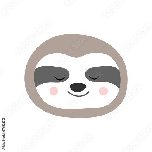 Cute smiling sloth isolated on white background. Cartoon zoo. Vector illustration. Posters for the design of children products in scandinavian style.