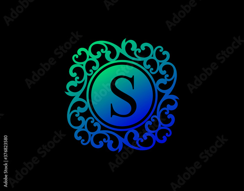 Uniwue S Letter Calligraphic Logo. Luxury S Swirl Logo Icon perfect for salon, yoga, restaurant, boutique and letter stamp. photo
