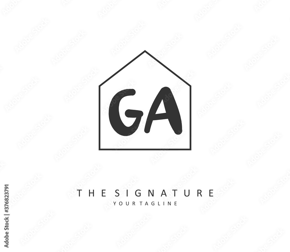 Fototapeta premium G A GA Initial letter handwriting and signature logo. A concept handwriting initial logo with template element.
