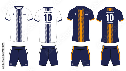 Sports t-shirt jersey design template with shorts, mock up uniform kit with front and back view