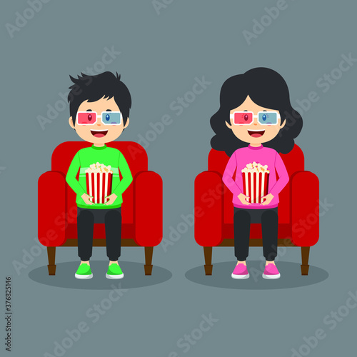 Couple Characters Sitting in Cinema