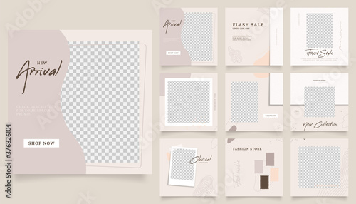 social media template banner fashion sale promotion. fully editable instagram and facebook square post frame puzzle organic sale poster. warm brown vector background.