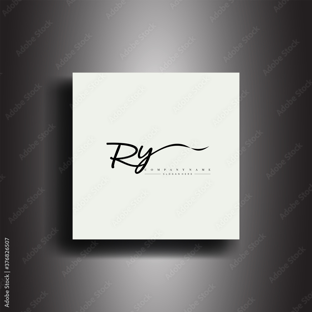 RY Signature style monogram.Calligraphic lettering icon and handwriting vector art. - obrazy, fototapety, plakaty 
