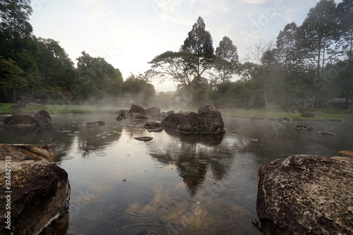 Rain drops in Hot Spring Boiled Onsen Chae Son, Lampang North Thaland photo