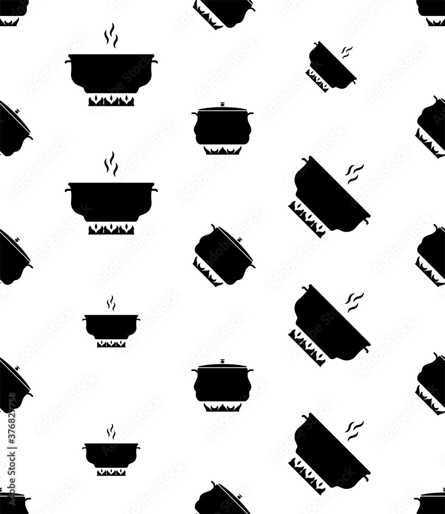 Pan Heating Icon, Frying Pan On Fire Icon Seamless Pattern Pan Heating Icon, Frying Pan On Fire Icon Seamless Pattern