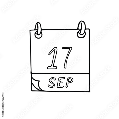 calendar hand drawn in doodle style. September 17. Constitution and Citizenship Day, date. icon, sticker, element, design. planning, business holiday