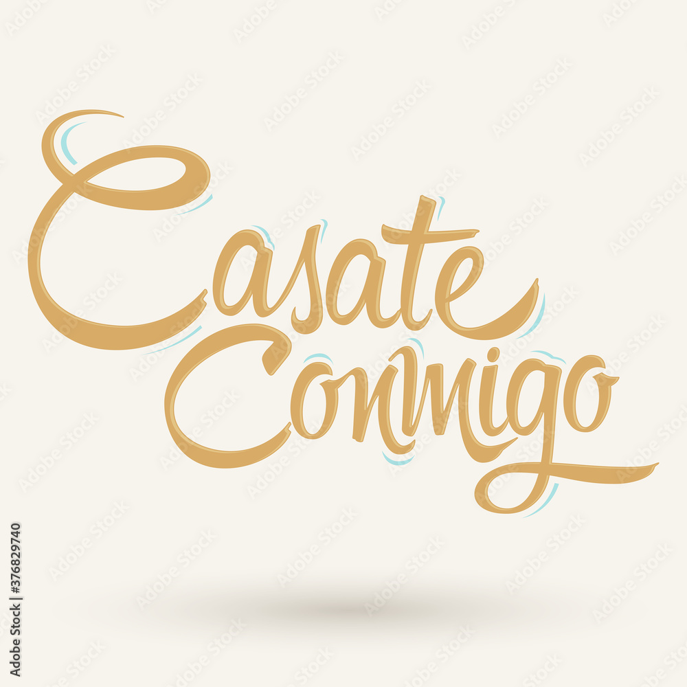 Casate Conmigo, Marry Me spanish text, proposal vector lettering design.