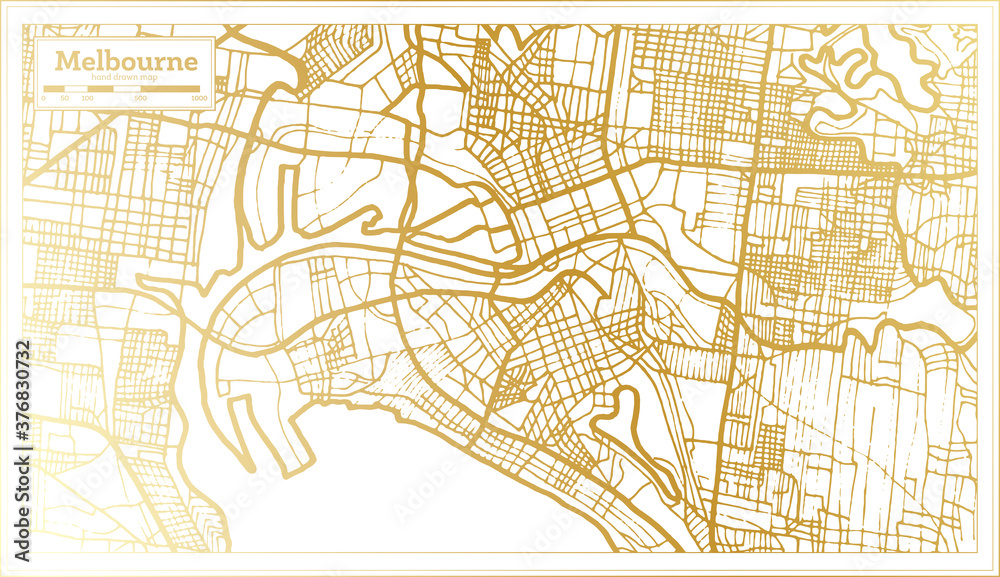 Fototapeta Melbourne Australia City Map in Retro Style in Golden Color. Outline Map.
