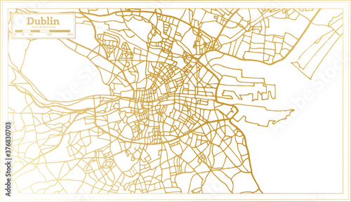 Dublin Ireland City Map in Retro Style in Golden Color. Outline Map.