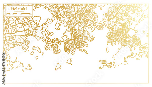 Helsinki Finland City Map in Retro Style in Golden Color. Outline Map.