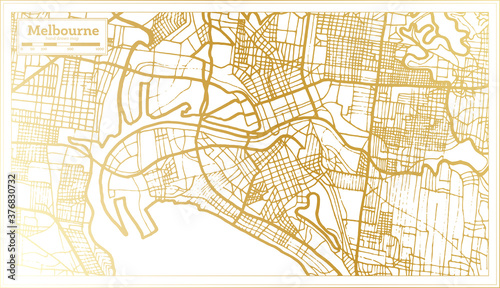Melbourne Australia City Map in Retro Style in Golden Color. Outline Map.