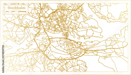 Stockholm Sweden City Map in Retro Style in Golden Color. Outline Map.