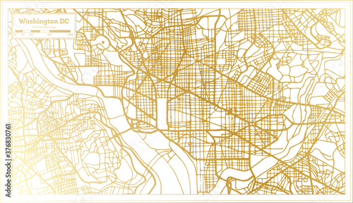 Washington DC USA City Map in Retro Style in Golden Color. Outline Map.