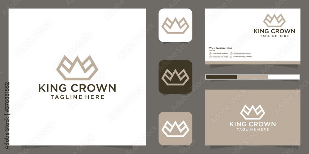 Elegant simple logo crown design, symbol for kingdom, king and leader and business card
