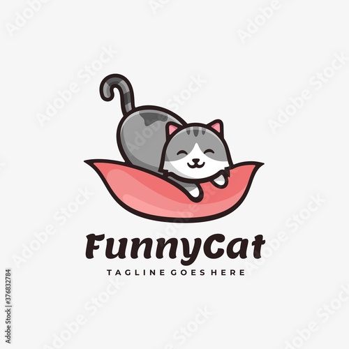 Vector Logo Illustration Funny Cat Simple Mascot Style.
