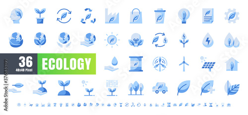 ector of 36 Ecology and Green Energy Power Monochrome Blue Icon Set. 48x48 and 192x192 Pixel.