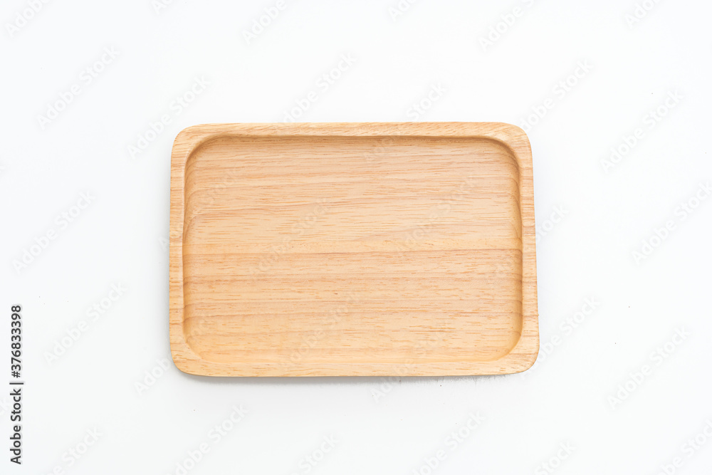 wooden tray or plate on white background