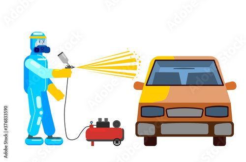 Car airbrush painter in workwear service auto body car repair
