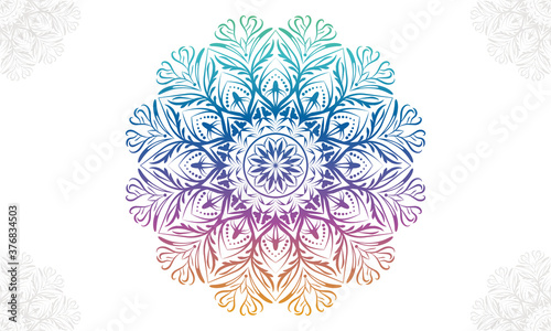 Gradient mandala background with floral ornament pattern. Hand drawn mandala design. Vector mandala template for decoration invitation, cards, wedding, logos, cover, brochure, flyer, banner.