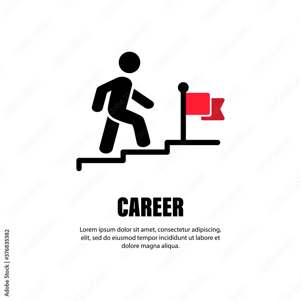 Career line icon. Businessman walking upstairs to the flag. Progress and achievement the goal. Aspirations, reaching aims, motivation, growth, leadership, success. Vector EPS 10 Career line icon. Businessman walking upstairs to the flag. Progress and achievement the goal. Aspirations, reaching aims, motivation, growth, leadership, success. Vector EPS 10