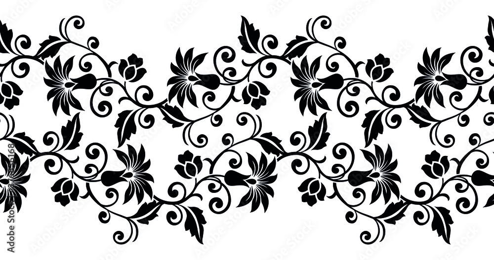 Seamless black and white floral border Stock Vector | Adobe Stock