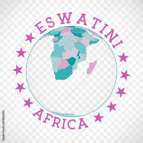 Swaziland round logo. Badge of country with map of Swaziland in world context. Country sticker stamp with globe map and round text. Captivating vector illustration.