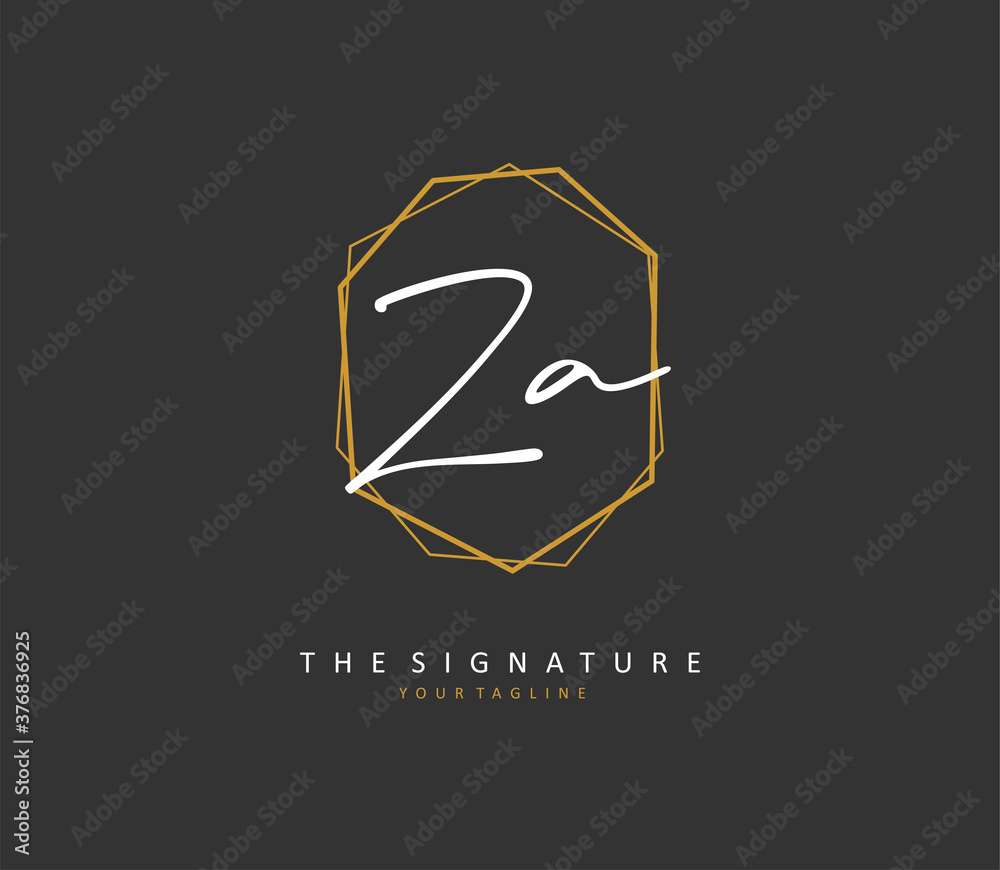 Obraz premium Z A ZA Initial letter handwriting and signature logo. A concept handwriting initial logo with template element.