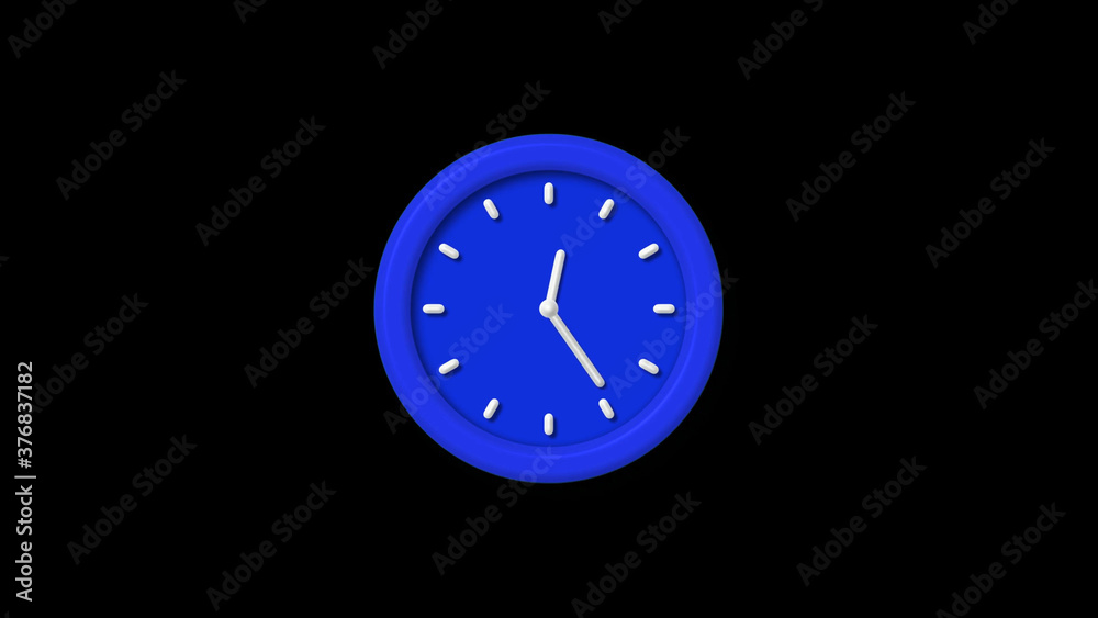 Amazing blue color 3d wall clock icon on black background