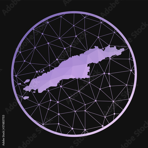 Hydra icon. Vector polygonal map of the island. Hydra icon in geometric style. The island map with purple low poly gradient on dark background.