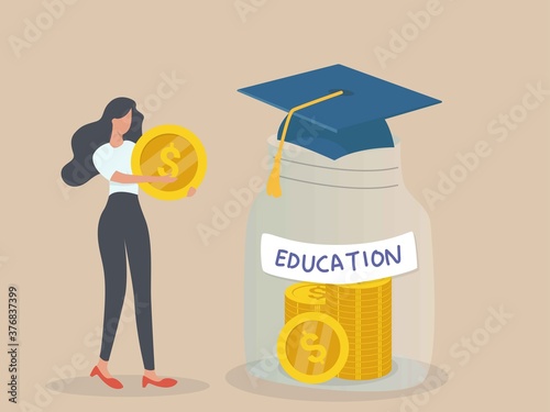 
women hold coins, save for education. Economy school subject concept. Student studying economics and money. Idea of business capital, investment and money making.