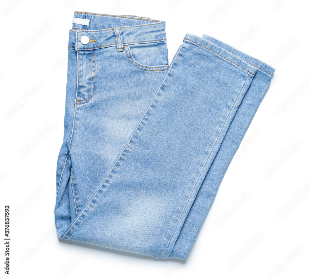 Modern stylish jeans on white background Modern stylish jeans on white background