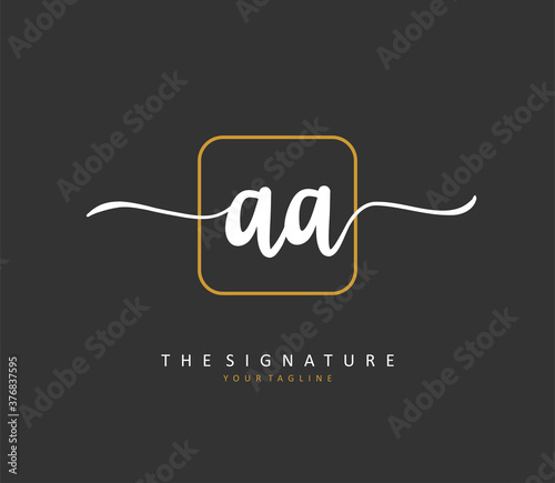 AA Initial letter handwriting and signature logo. A concept handwriting initial logo with template element.